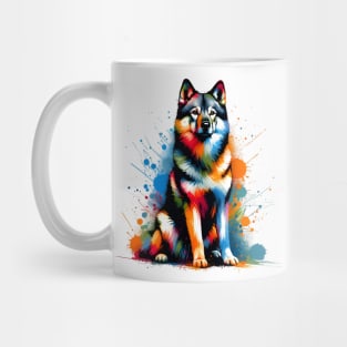 Vibrant Norwegian Elkhound in Colorful Splash Paint Style Mug